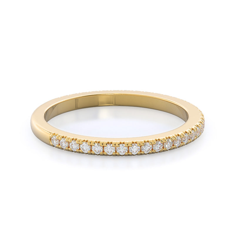 Petite French Set Diamond Wedding Band with 18KT Yellow Gold Cut Diamond in 14KT Yellow Gold view 4

