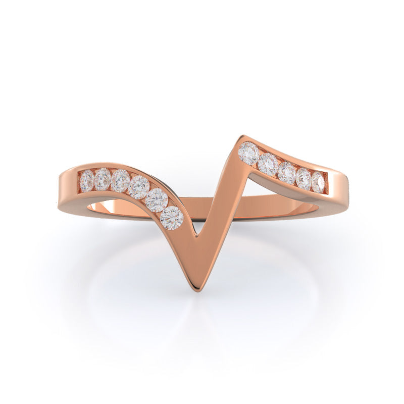 Tapered Diamond Wedding Band with 18KT Rose Gold Cut Diamond in 14KT Rose Gold view 1
