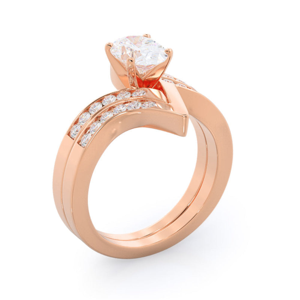 Tapered Diamond Engagement Ring with Oval Cut Diamond in 14KT Rose Gold view 6
