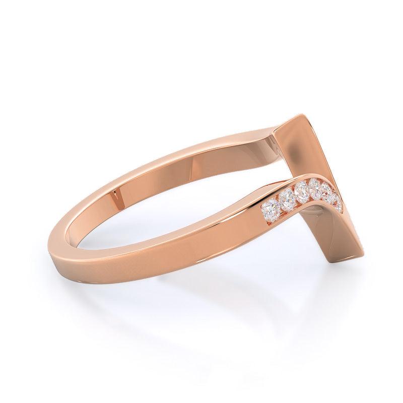 Tapered Diamond Wedding Band with 18KT Rose Gold Cut Diamond in 14KT Rose Gold view 4
