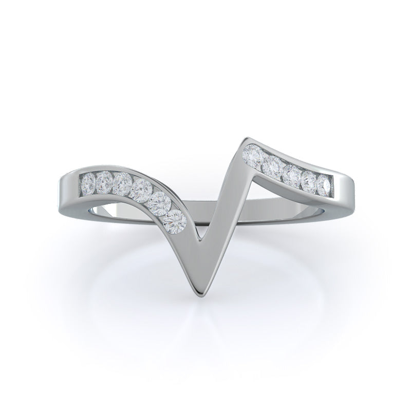 Tapered Diamond Wedding Band with Platinum Cut Diamond in 14KT Platinum view 1
