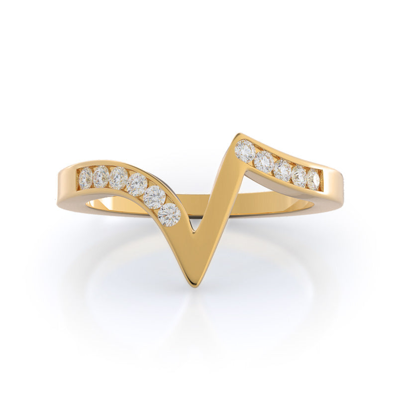 Tapered Diamond Wedding Band with 18KT Yellow Gold Cut Diamond in 14KT Yellow Gold view 1
