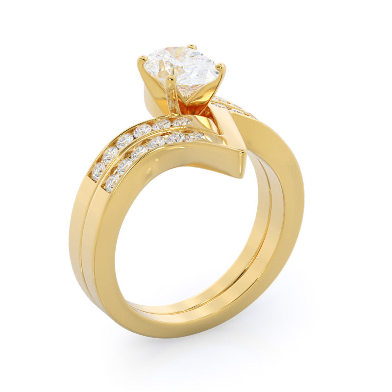 Tapered Diamond Wedding Band with 18KT Yellow Gold Cut Diamond in 14KT Yellow Gold view 3
