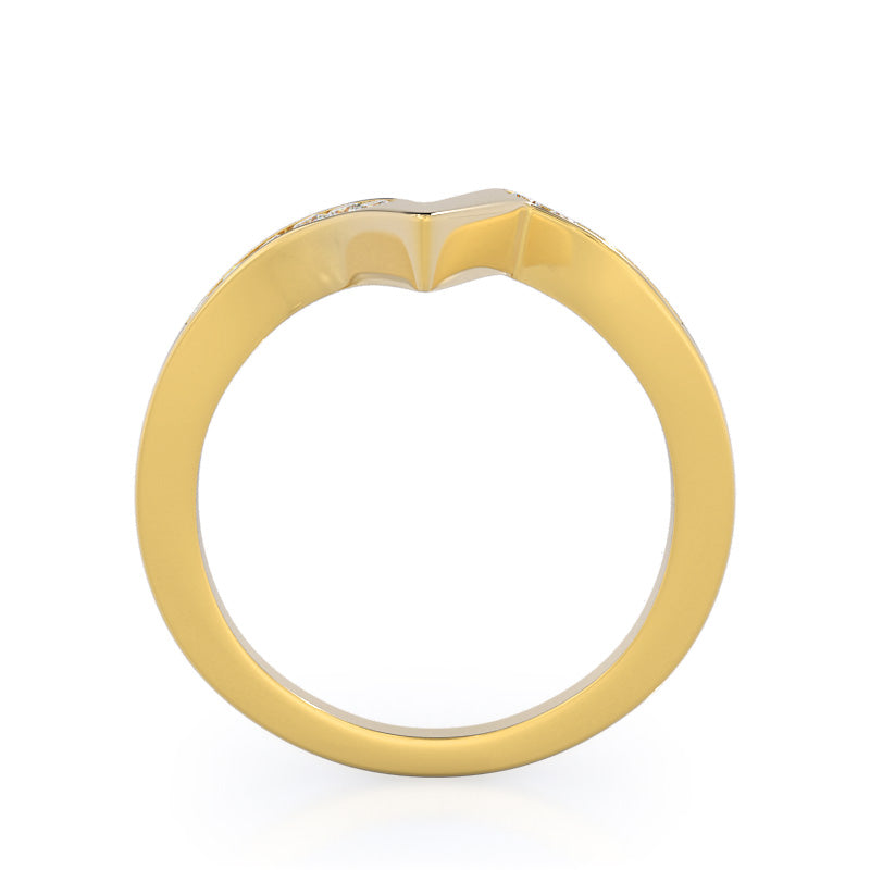 Tapered Diamond Wedding Band with 18KT Yellow Gold Cut Diamond in 14KT Yellow Gold view 2
