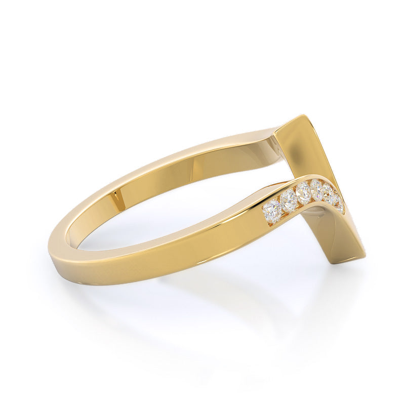 Tapered Diamond Wedding Band with 18KT Yellow Gold Cut Diamond in 14KT Yellow Gold view 4
