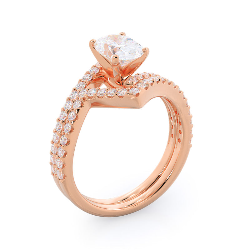 Twist Diamond Wedding Band with 18KT Rose Gold Cut Diamond in 14KT Rose Gold view 3
