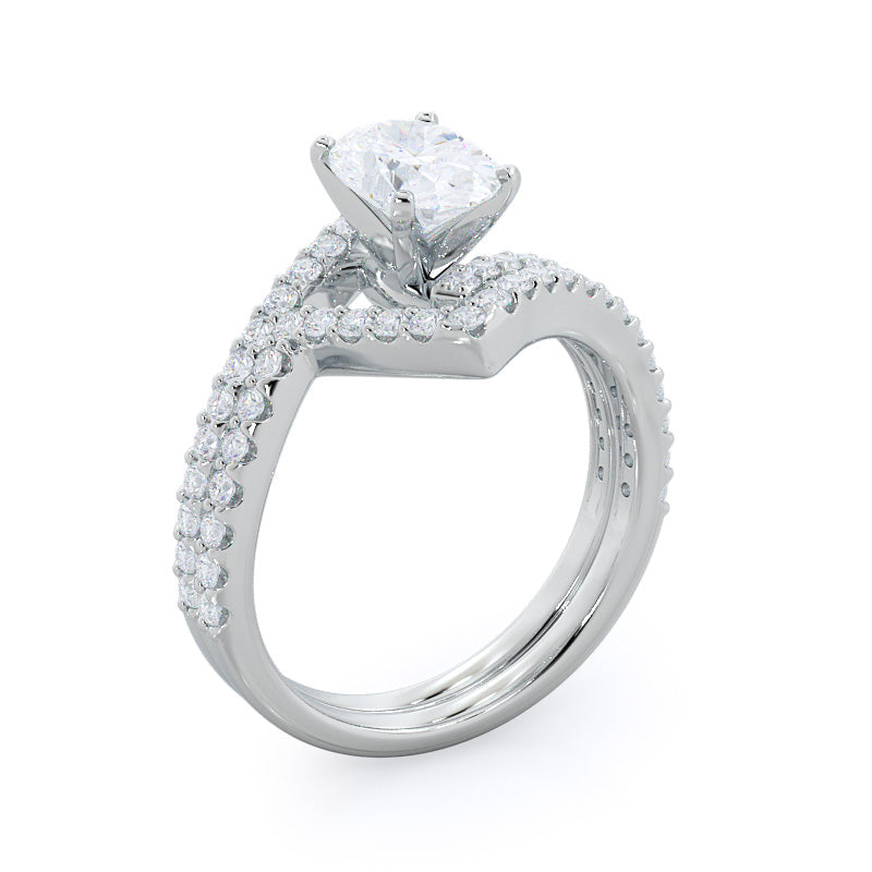 Twist Diamond Wedding Band with Platinum Cut Diamond in 14KT Platinum view 3
