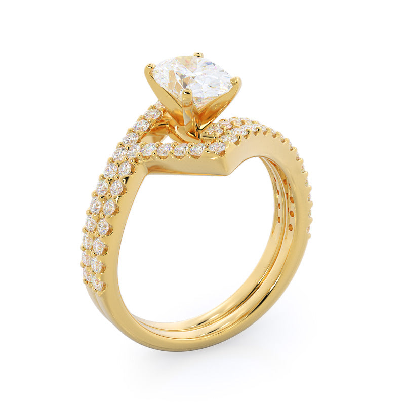 Twist Diamond Wedding Band with 18KT Yellow Gold Cut Diamond in 14KT Yellow Gold view 3
