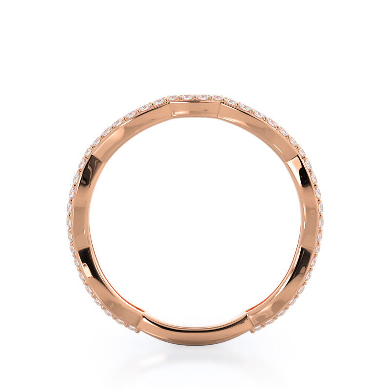 Infinity Winding Diamond Wedding Band with 18KT Rose Gold Cut Diamond in 14KT Rose Gold view 2
