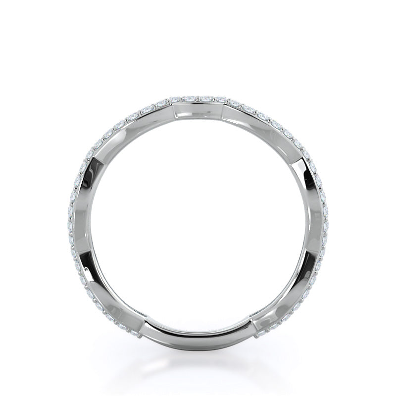 Infinity Winding Diamond Wedding Band with Platinum Cut Diamond in 14KT Platinum view 2
