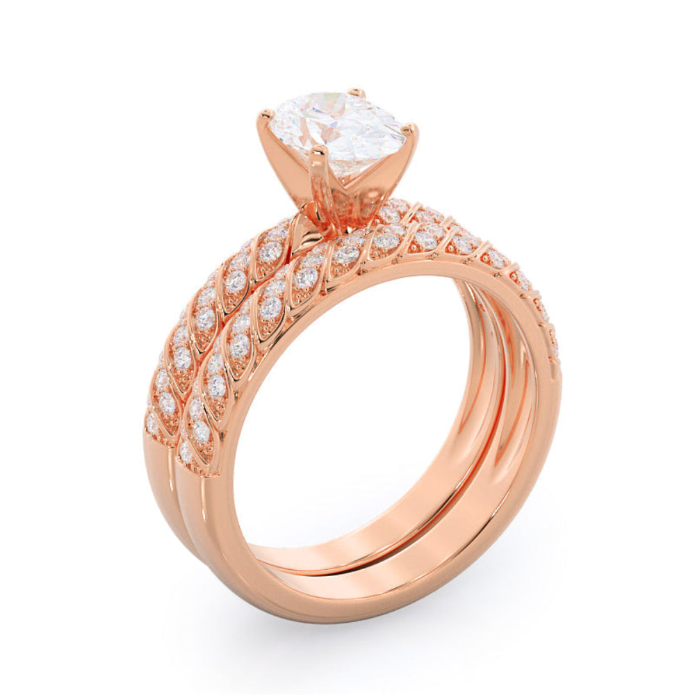 Braided Row Diamond Engagement Ring with Round Cut Diamond in 14KT Rose Gold view 4
