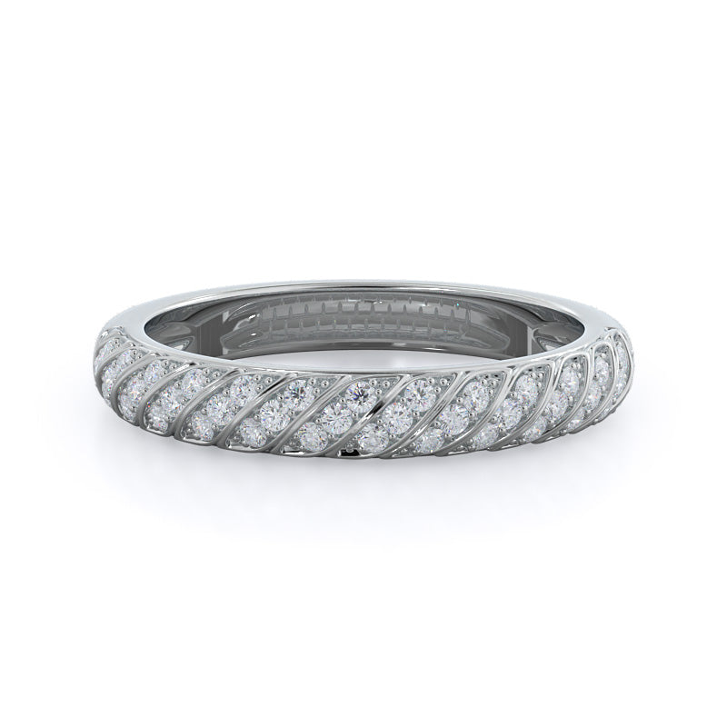 Braided Row Diamond Wedding Band with Platinum Cut Diamond in 14KT Platinum view 1

