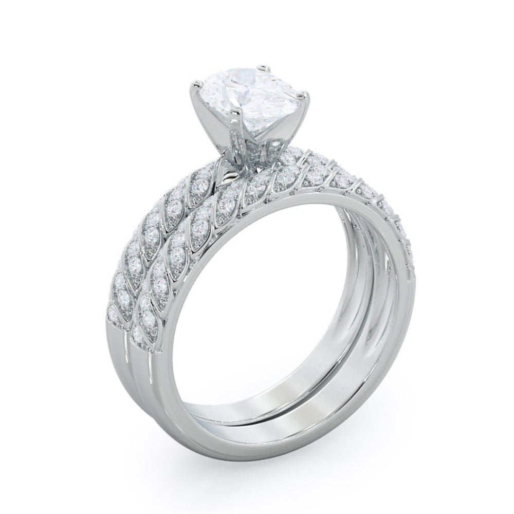 Braided Row Diamond Engagement Ring with Round Cut Diamond in 14KT Platinum view 4
