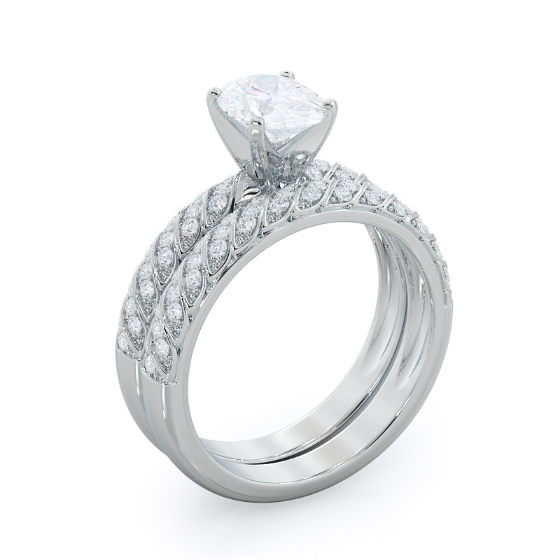 Braided Row Diamond Wedding Band with Platinum Cut Diamond in 14KT Platinum view 3

