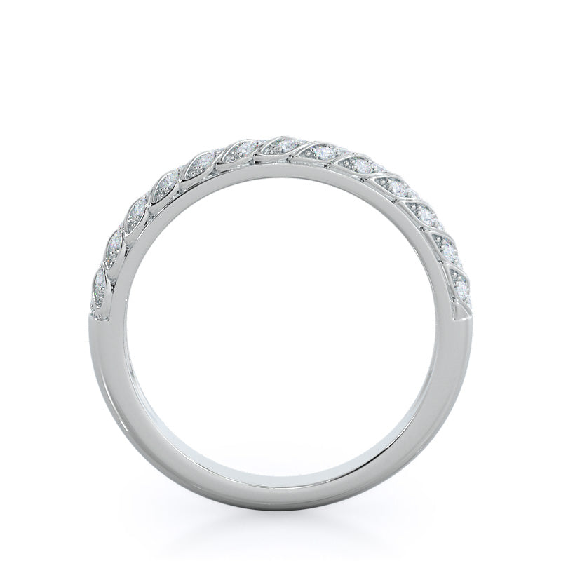 Braided Row Diamond Wedding Band with Platinum Cut Diamond in 14KT Platinum view 2
