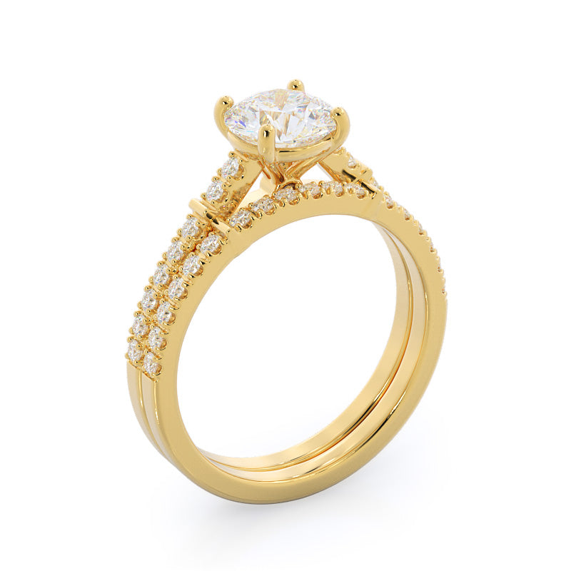Chic Accent Diamond Wedding Band with 18KT Yellow Gold Cut Diamond in 14KT Yellow Gold view 3
