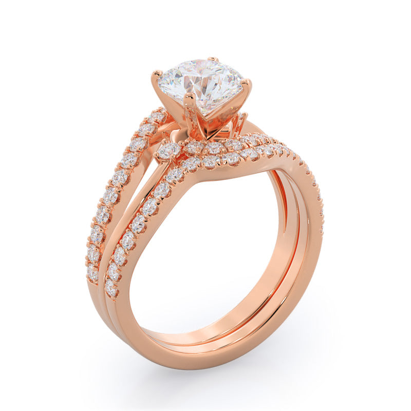 Two Tone Bypass Diamond Wedding Band with 18KT Rose Gold Cut Diamond in 14KT Rose Gold view 3
