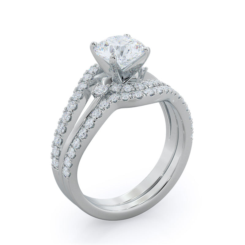 Two Tone Bypass Diamond Wedding Band with Platinum Cut Diamond in 14KT Platinum view 3
