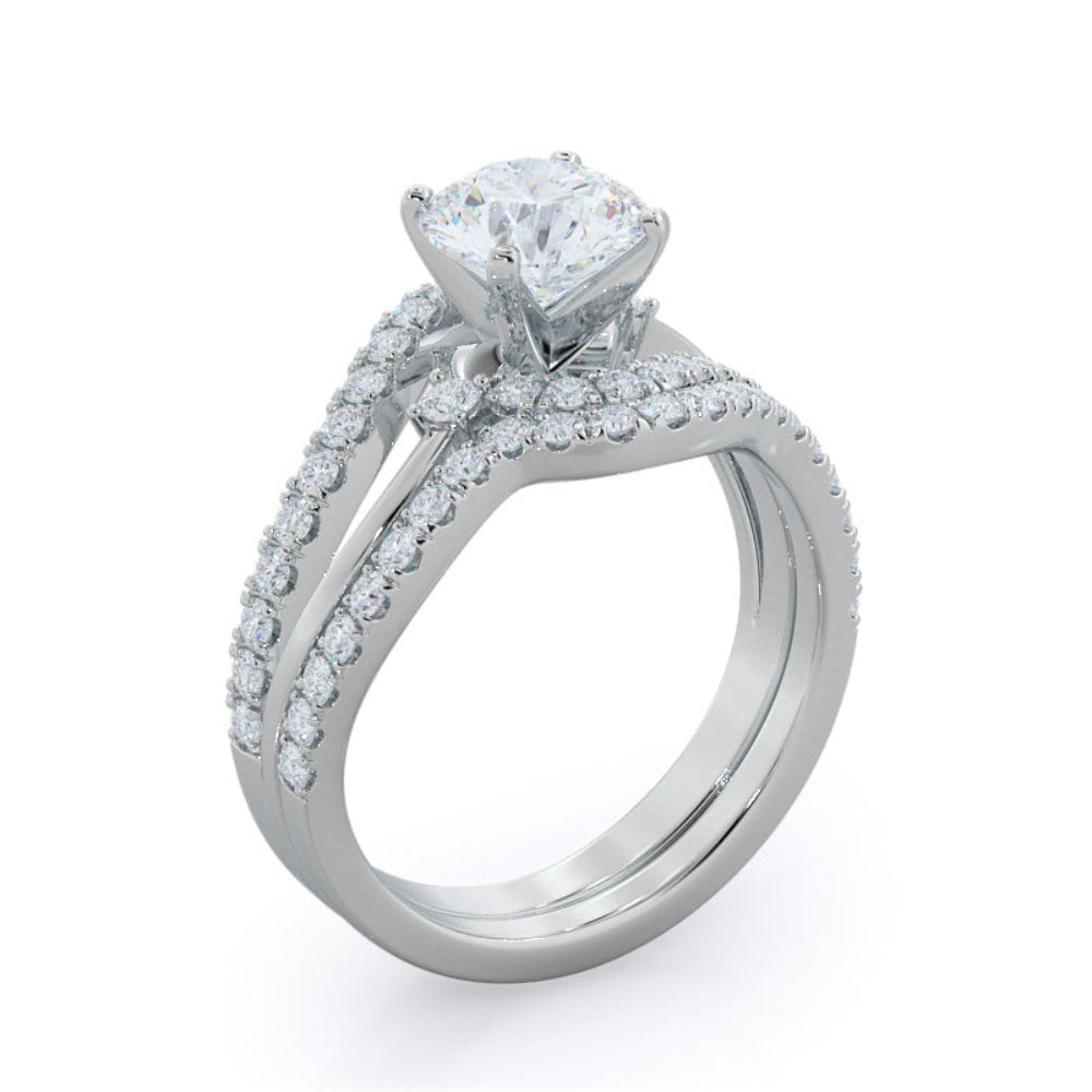 Two Tone Bypass Diamond Engagement Ring with Oval Cut Diamond in 14KT Rose Gold view 5

