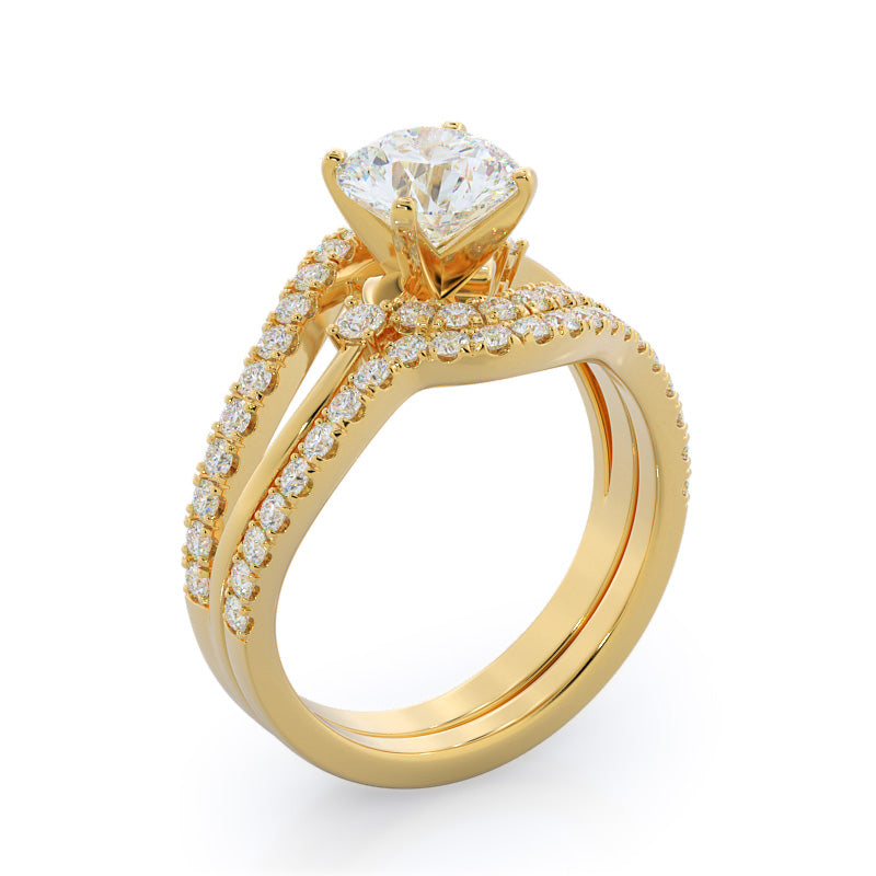 Two Tone Bypass Diamond Wedding Band with 18KT Yellow Gold Cut Diamond in 14KT Yellow Gold view 3

