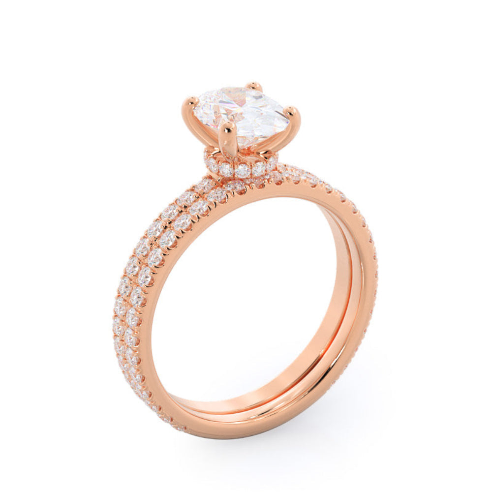 Pave Love Knot Diamond Engagement Ring with Oval Cut Diamond in 14KT Rose Gold view 7

