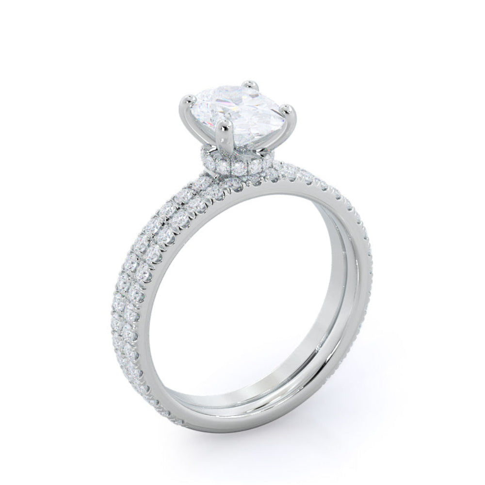 Pave Love Knot Diamond Engagement Ring with Oval Cut Diamond in 14KT Rose Gold view 5
