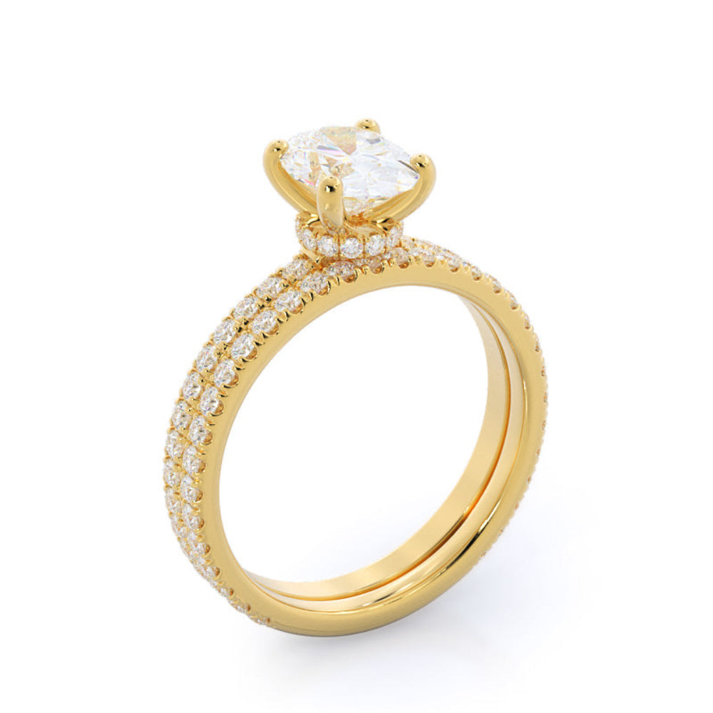 Pave Love Knot Diamond Engagement Ring with Oval Cut Diamond in 14KT Rose Gold view 6
