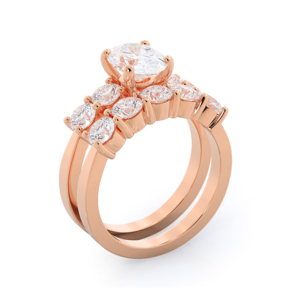 Five Stone Diamond Engagement Ring with Oval Cut Diamond in 14KT Rose Gold view 7
