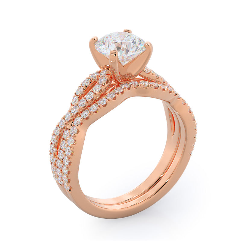 Braided Cathedral Diamond Wedding Band with 18KT Rose Gold Cut Diamond in 14KT Rose Gold view 3
