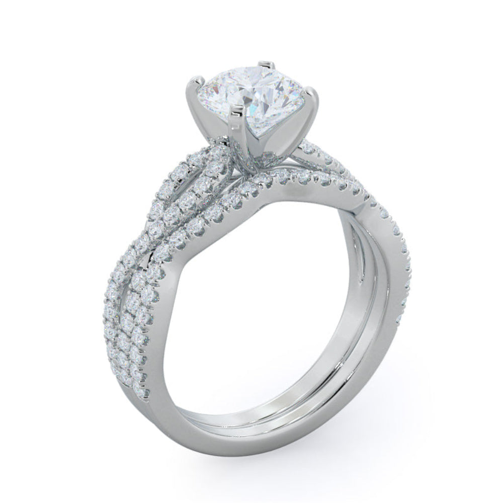 Braided Cathedral Diamond Engagement Ring with Oval Cut Diamond in 14KT Rose Gold view 5
