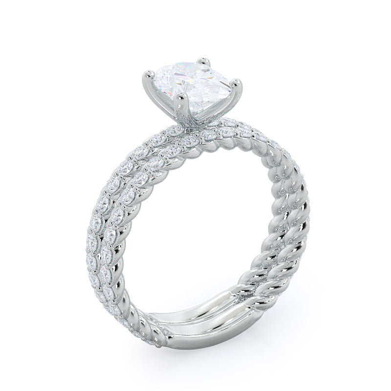 Coil Accent Diamond Wedding Band with Platinum Cut Diamond in 14KT Platinum view 3
