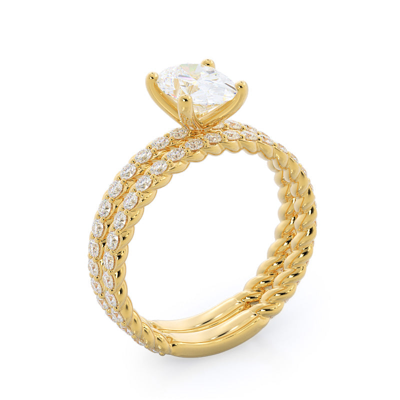 Coil Accent Diamond Wedding Band with 18KT Yellow Gold Cut Diamond in 14KT Yellow Gold view 3
