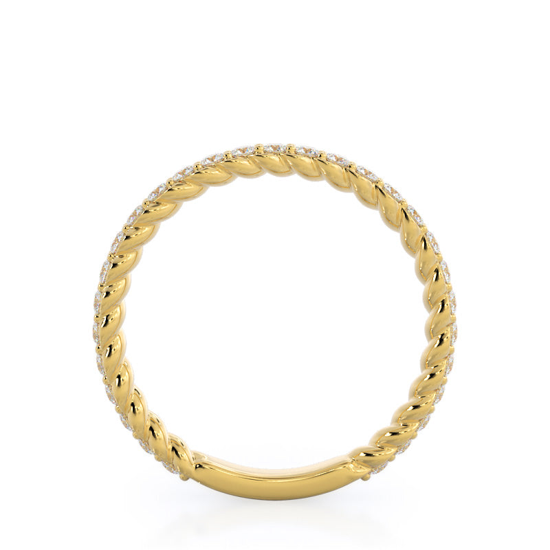 Coil Accent Diamond Wedding Band with 18KT Yellow Gold Cut Diamond in 14KT Yellow Gold view 2
