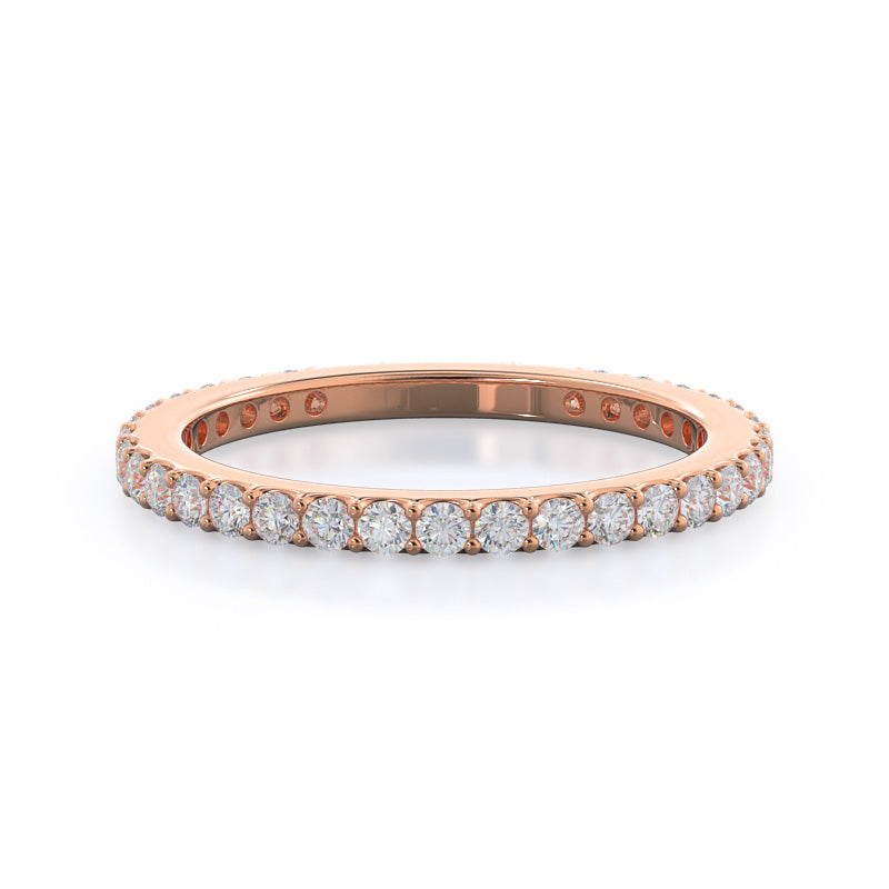 Pave Diamond Halo Wedding Band with 18KT Rose Gold Cut Diamond in 14KT Rose Gold view 1
