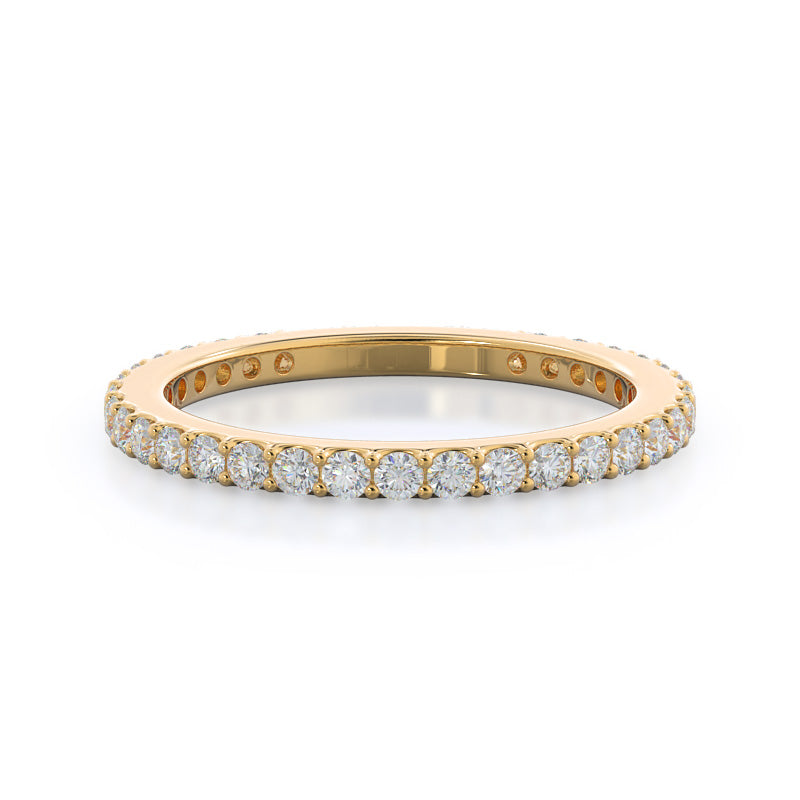 Pave Diamond Halo Wedding Band with 18KT Yellow Gold Cut Diamond in 14KT Yellow Gold view 1
