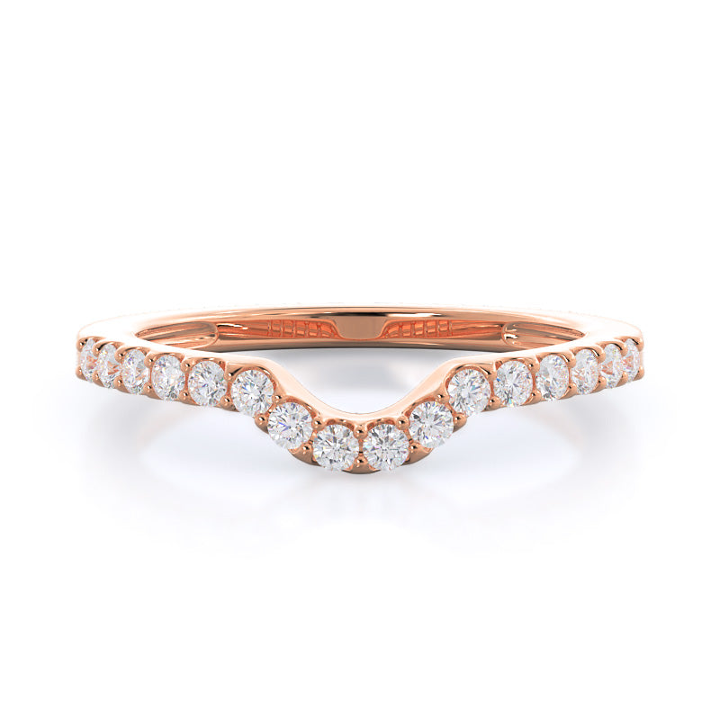 Split Shank Halo Diamond Wedding Band with 18KT Rose Gold Cut Diamond in 14KT Rose Gold view 1
