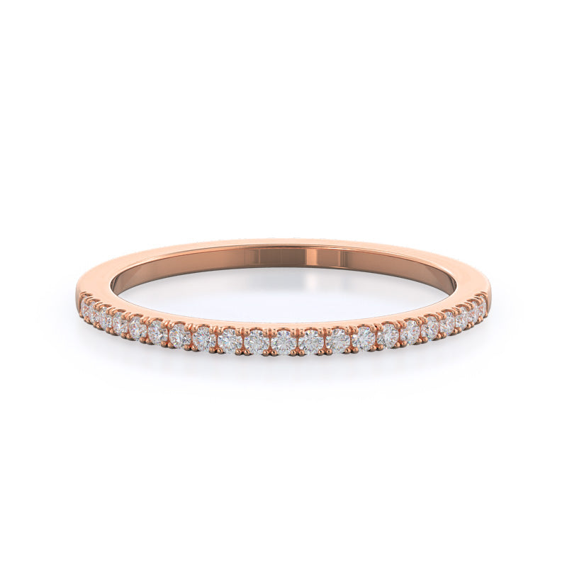 Pave Halo Diamond Wedding Band with 18KT Rose Gold Cut Diamond in 14KT Rose Gold view 1
