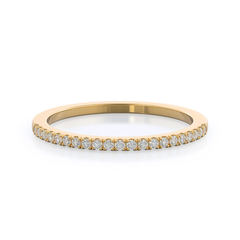 Pave Halo Diamond Wedding Band with 18KT Yellow Gold Cut Diamond in 14KT Yellow Gold view 1
