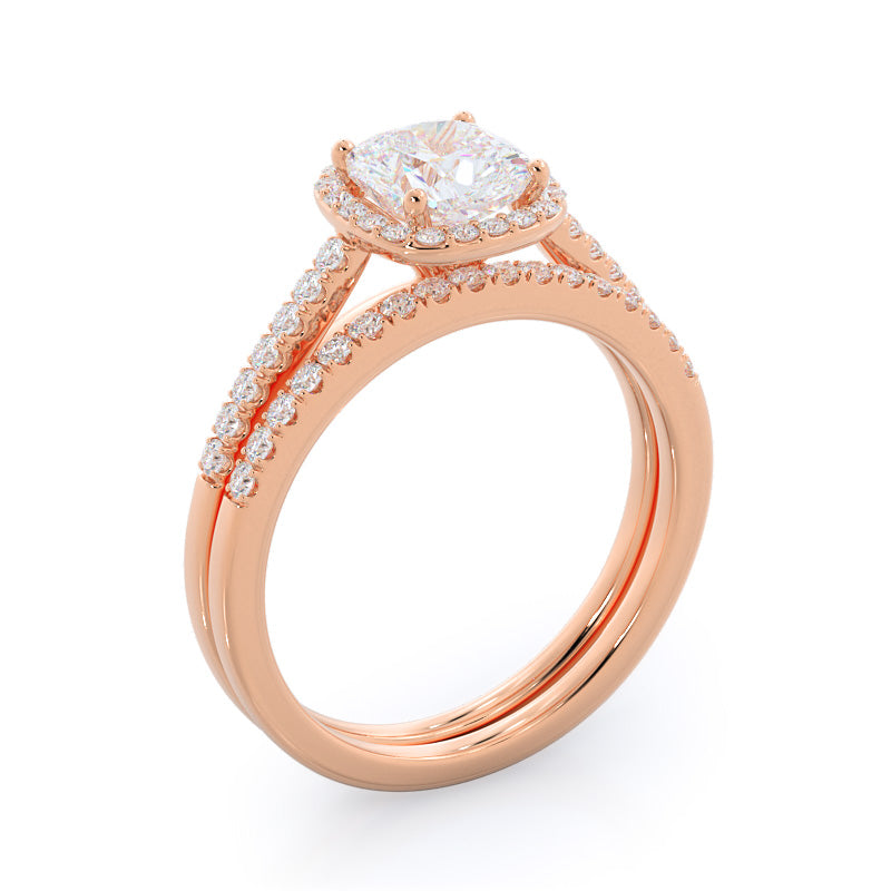 Cushion Cathedral Halo Diamond Wedding Band with 18KT Rose Gold Cut Diamond in 14KT Rose Gold view 3
