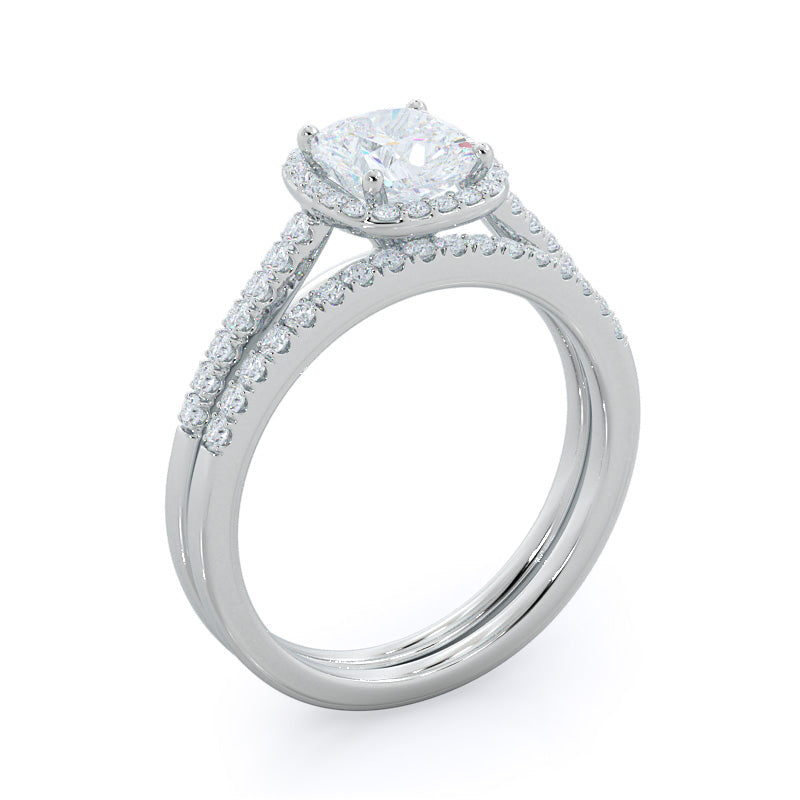 Cushion Cathedral Halo Diamond Wedding Band with Platinum Cut Diamond in 14KT Platinum view 3
