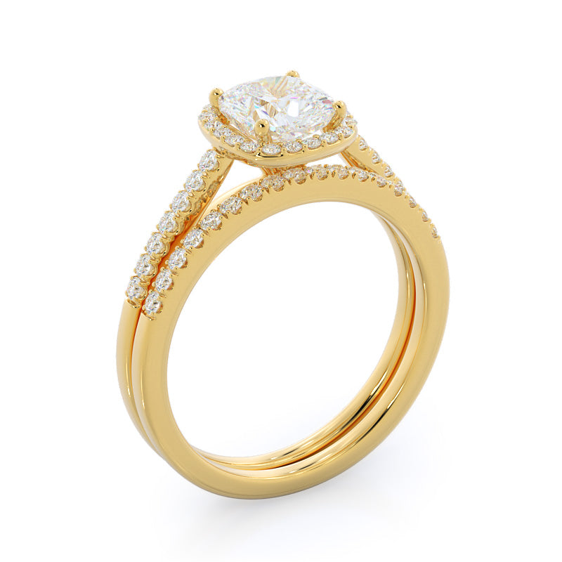 Cushion Cathedral Halo Diamond Wedding Band with 18KT Yellow Gold Cut Diamond in 14KT Yellow Gold view 3
