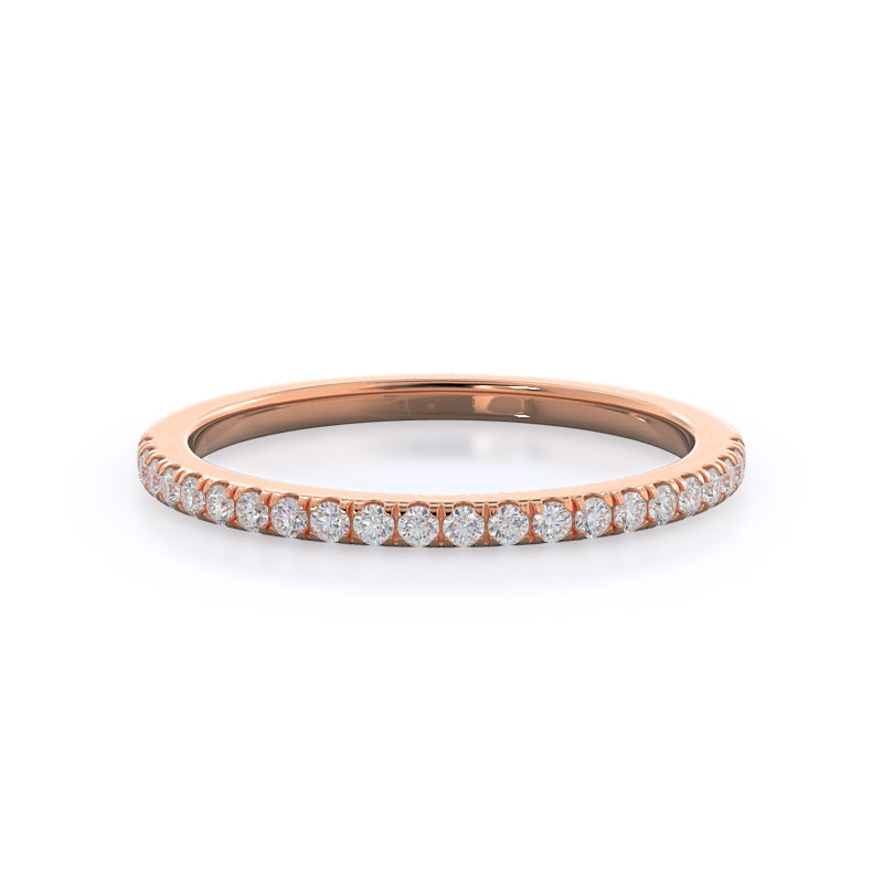 Plain Shank Halo Diamond Wedding Band with 18KT Rose Gold Cut Diamond in 14KT Rose Gold view 1
