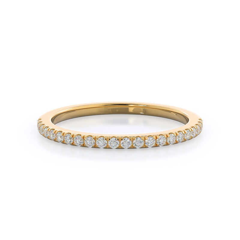 Plain Shank Halo Diamond Wedding Band with 18KT Yellow Gold Cut Diamond in 14KT Yellow Gold view 1
