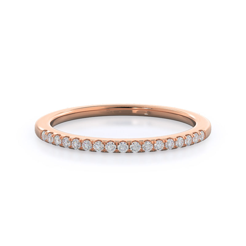 Paved Halo Diamond Wedding Band with 18KT Rose Gold Cut Diamond in 14KT Rose Gold view 1
