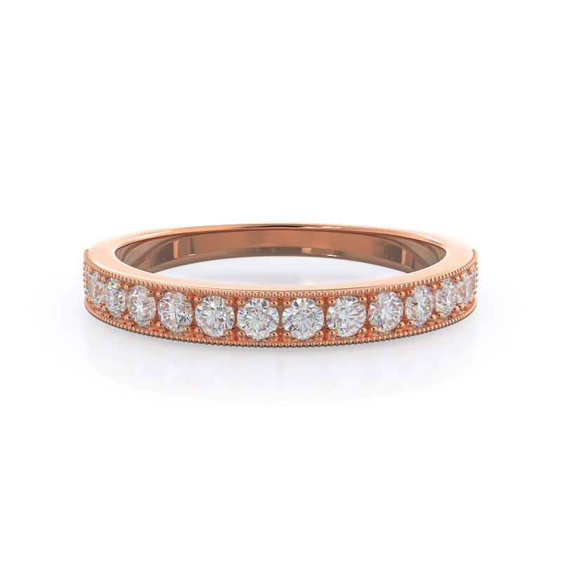 Milgrain Flower Halo Diamond Wedding Band with 18KT Rose Gold Cut Diamond in 14KT Rose Gold view 1

