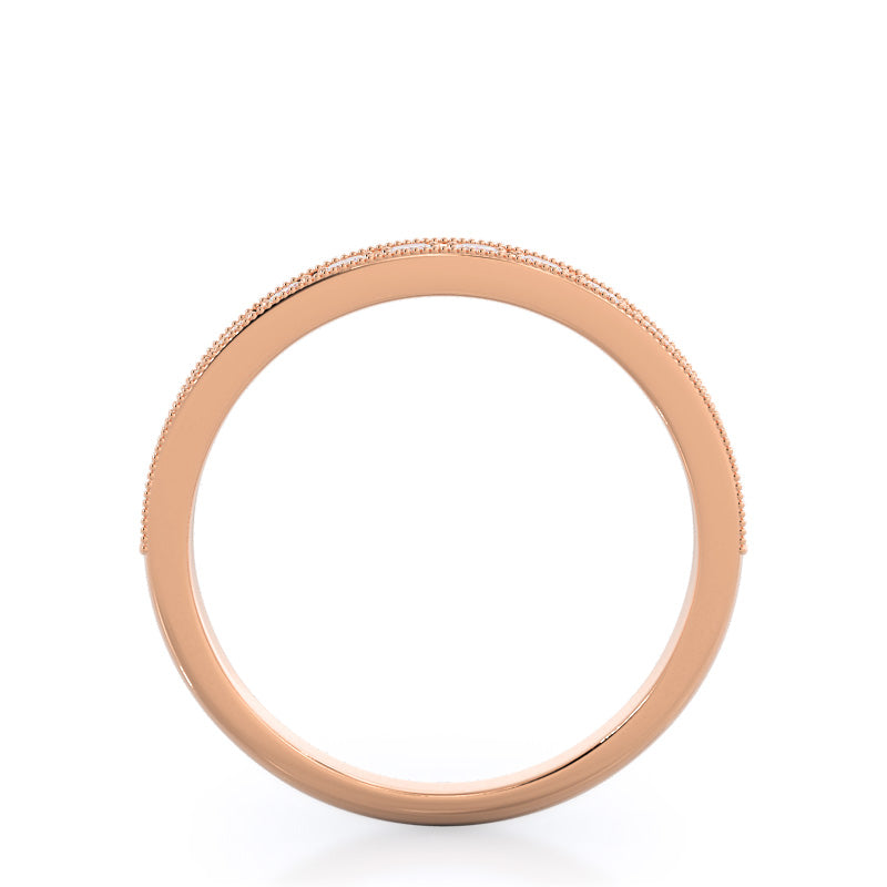 Milgrain Flower Halo Diamond Wedding Band with 18KT Rose Gold Cut Diamond in 14KT Rose Gold view 2
