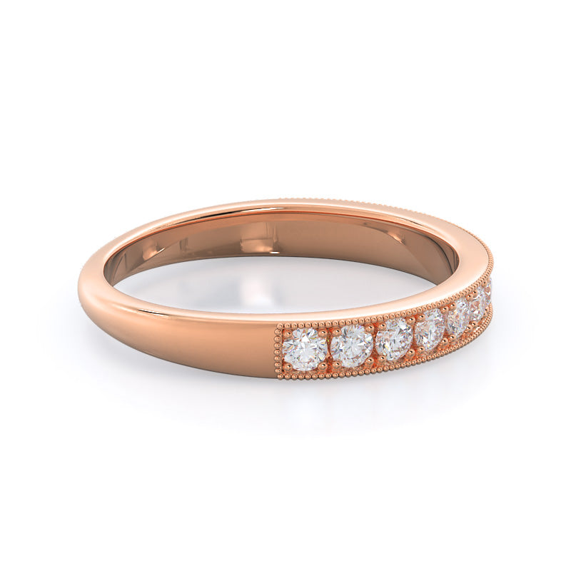 Milgrain Flower Halo Diamond Wedding Band with 18KT Rose Gold Cut Diamond in 14KT Rose Gold view 4
