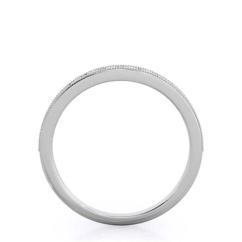 Milgrain Flower Halo Diamond Wedding Band with Platinum Cut Diamond in 14KT Platinum view 2
