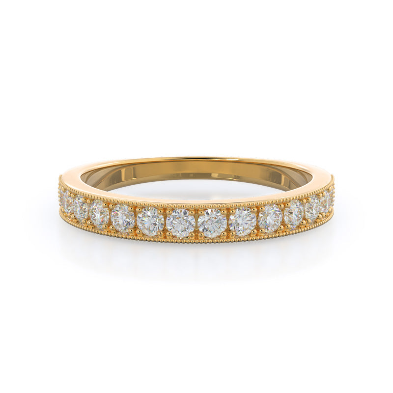 Milgrain Flower Halo Diamond Wedding Band with 18KT Yellow Gold Cut Diamond in 14KT Yellow Gold view 1
