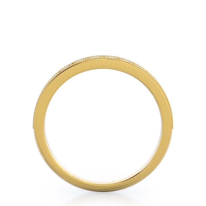 Milgrain Flower Halo Diamond Wedding Band with 18KT Yellow Gold Cut Diamond in 14KT Yellow Gold view 2
